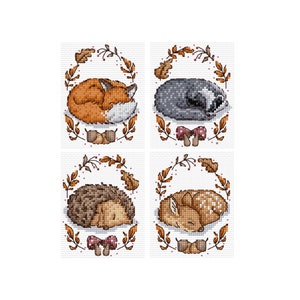 Otoño durmiendo - Juego de 4 - Patrón de punto de cruz Durene J - DJXS2455