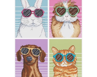 Animals in Sunglasses - Set of 4 - Durene J Cross Stitch Pattern