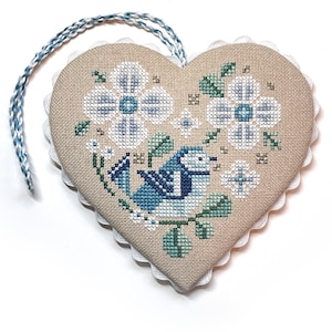 Winter Bird Heart Ornament  -  Durene J Cross Stitch PDF Pattern