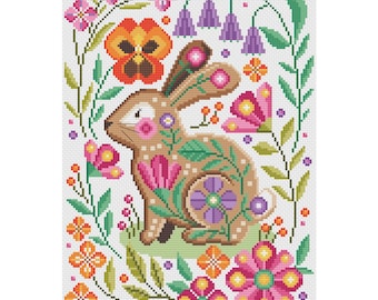 Floral Bunny - Durene J Cross Stitch Pattern