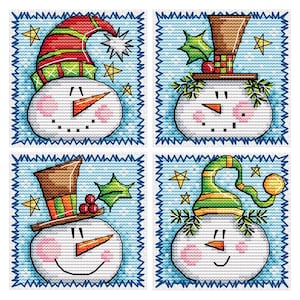 Pupazzi di neve felici - Set di 4 - Durene J Schema punto croce