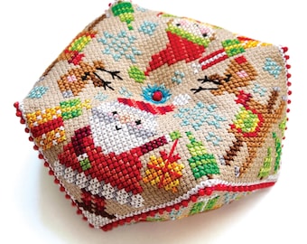 Santa and Friends Biscornu - Durene J Cross Stitch Pattern - PDF Download