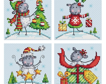 Happy Sheep's Christmas - Set of 4 -  Durene J Cross Stitch PDF Pattern