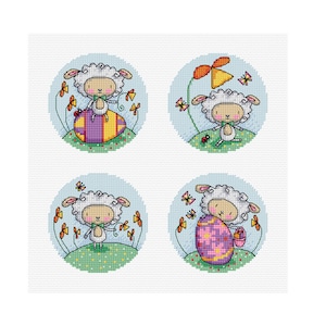 Agneaux de Pâques - Lot de 4 - Motifs point de croix Durene J - DJXS 2209