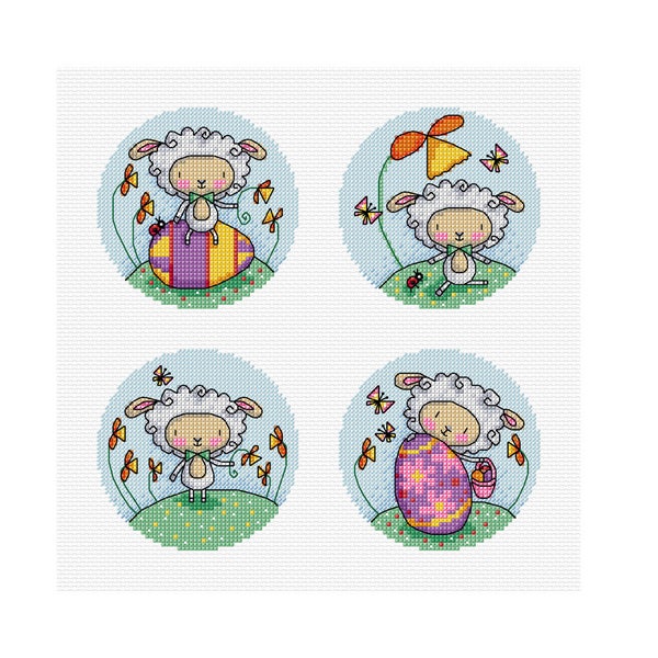 Easter Lambs - Set of 4 - Durene J Cross Stitch Patterns - DJXS 2209