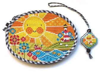 Sunshine Sewing Pouch And Fob Cross Stitch Pattern, Instant PDF Download