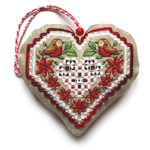 Décoration coeur poinsettia - point de croix et motif Hardanger - point de croix Durene J - DJE1062