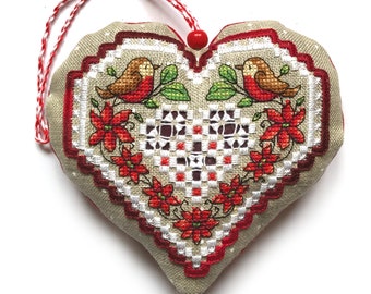 Weihnachtsstern Herz Ornament - Kreuzstich und Hardanger Muster - Durene J  Kreuzstich - DJE1062 - Etsy.de
