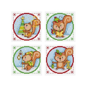 Kersteekhoorn - set van 4 - Durene J-kruissteekpatronen