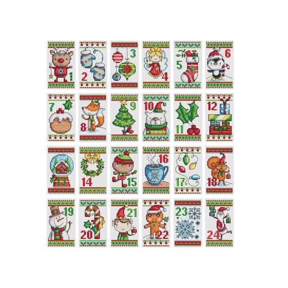 Christmas Advent Calendar Set of 24 Durene J Cross Stitch Pattern DJXS2429  