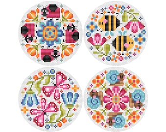 Round About Insects - Set of 4 -  Durene J Cross Stitch Pattern - DJXS2514