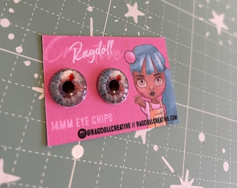 14mm glass Blythe doll Eye chips - Red/Blue/Gray small pupil