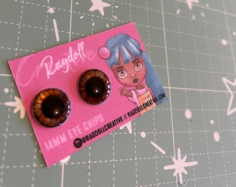 14mm glass Blythe doll Eyechips - Brown with large pupil