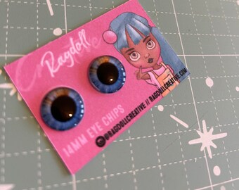 14mm glass Blythe doll Eye chips - Blue with touch of brown with large pupil