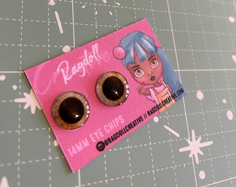 14mm glass Blythe doll Eye chips - Gray/Brown/Yellow with large pupil