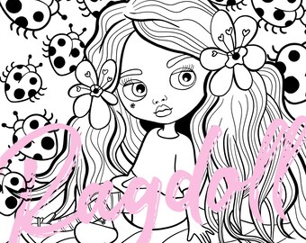 Coloriage PRINTABLE Fleur Coccinelle Poupée Coccinelle Coloriage. Poupée Blythe inspirée. Kawaii. Mignon. Art pour enfants.