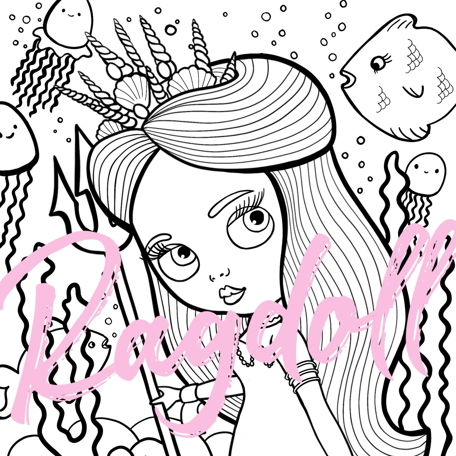 Colouring Page PRINTABLE Mermaid Doll Colouring Page. Blythe Doll ...