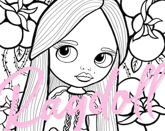 Colouring Page PRINTABLE Rose Doll colouring page. Blythe doll inspired. Kawaii. Cute. Kids art. Adult Colouring. Coloring Page.
