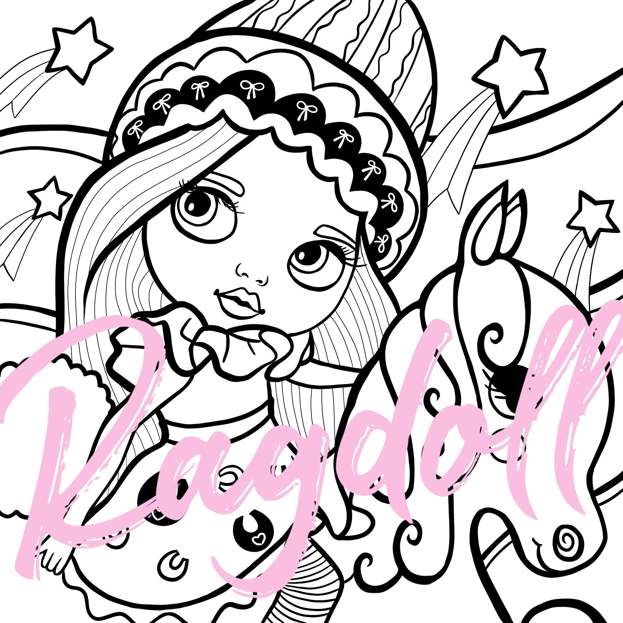 Colouring Page  - PRINTABLE Rocking Horse Doll - Instant download - Blythe doll  - Kawaii coloring - Cute - Kids - Adult Colouring