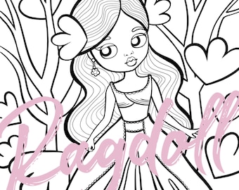 Colouring Page PRINTABLE Princess Doll colouring page. Blythe doll inspired. Kawaii. Cute. Kids art. Adult Colouring. Coloring Page.