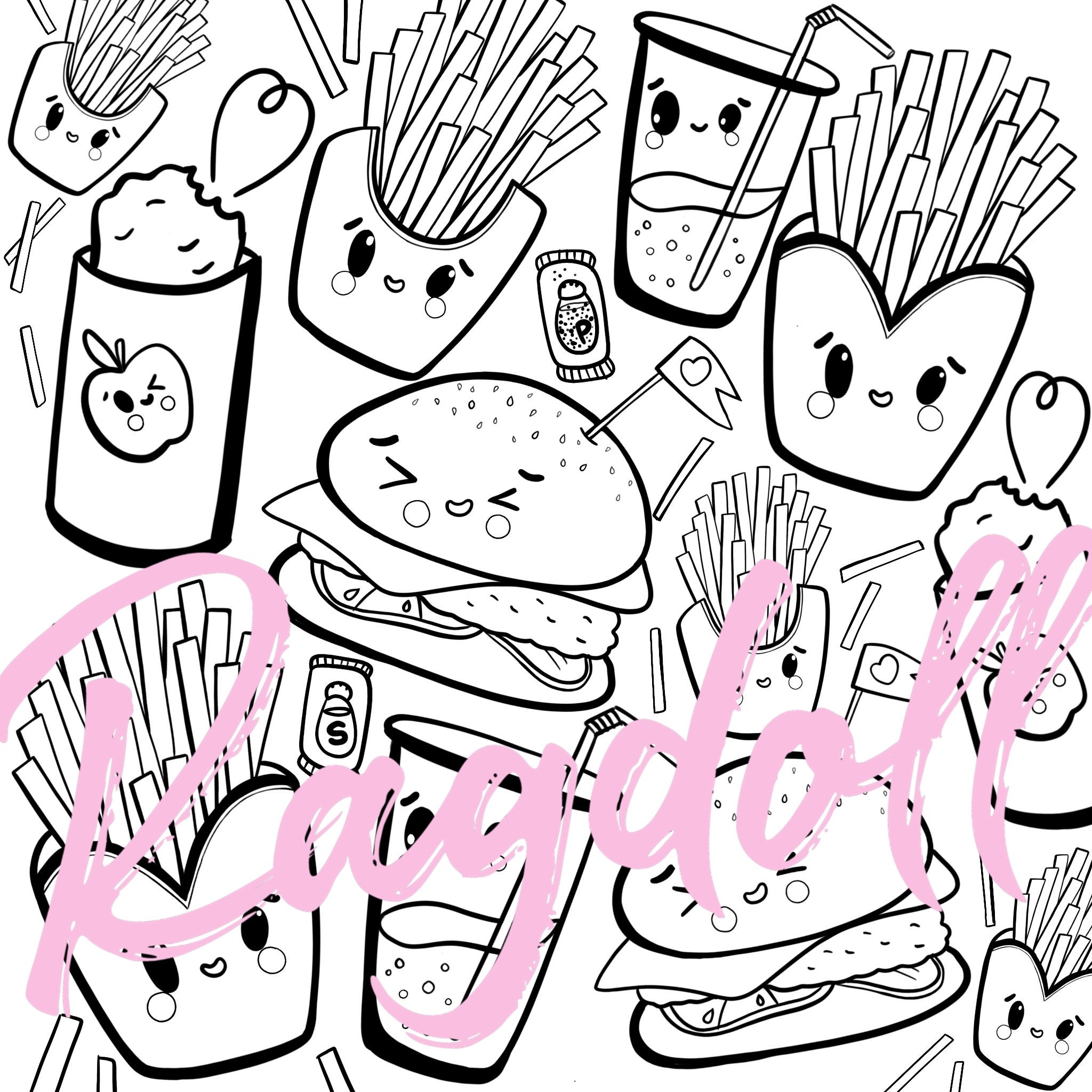 colouring page printable kawaii fast food colouring page etsy