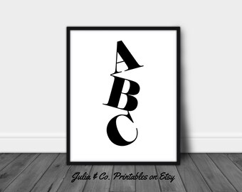 ABC, Typographic wall art, Modern wall decor, Black, white,  Fashion print, downloadable art, digital print, nursery decor, printable art