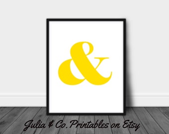Ampersand sign, Yellow ampersand, Typographic wall art, A4, Yellow and Black, Gift for Writer, downloadable art, digital art, 4x6 print