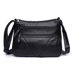 Women Shoulder Bag Soft Leather Crossbody Multi Pocket Messenger Handbag Purse