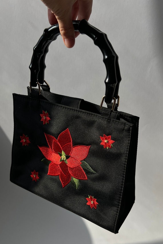 Poinsettia Handbag with Bamboo Handles