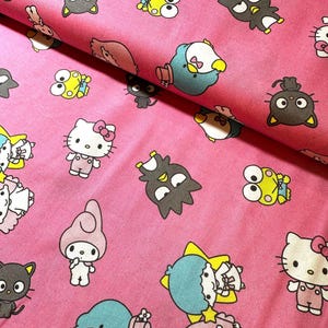 Hello Kitty and Friends Toss Rosa Stoff. Pochacco My Melody keroppi Tuxedosam. Steppstoff aus 100% Baumwolle. lizensierte Charakter Girl Cartoon