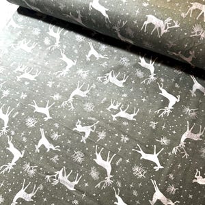 Green Dancing Reindeer Starry Nights Super Snuggle Flannel Fabric. Joann Fabrics 100% cotton Brushed soft Rare OOP winter sage white trendin