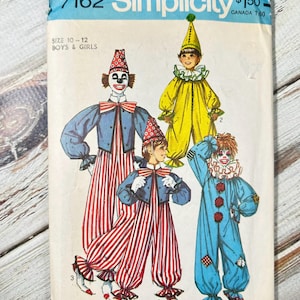 Clown Costume child size 10-12, Vintage 1975. Creepy Halloween circus suit hat, IT. Paper craft Pattern Sewing Simplicity. New Uncut 7162
