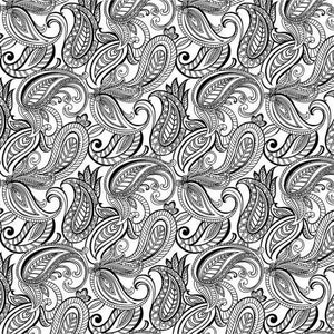 White/Black Paisley # 10402B-99.  100% Quilting Cotton. From KANVAS by Benartex Night & Day by Kanvas Studio Collection In Floral