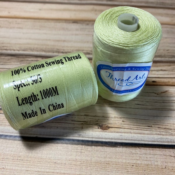 1 Spool Celery Green Heavy Duty Cotton Quilting Thread 1000 M, 50 Wt. Threadart brand. Mercerized 100% cotton thread. Quilting thread.