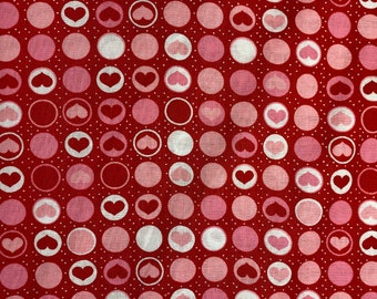 Joann Red White Pink Hearts 100% Cotton Fabric Quilting Made for Joann Fabrics