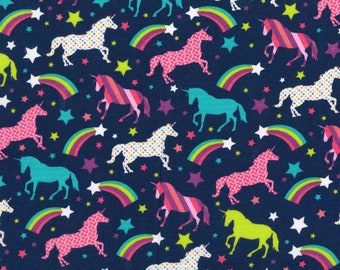 Unicorns & Rainbows Fabric. 100% Cotton Fabric Quilting. Fabric by the yard. Novelty Fabric. Face Mask Fabric. Unicorn fabric. Stars fabric