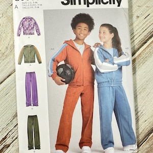 Kids Track Suit Sizes 7-14. Hooded Jacket & pants, drawstring wide leg. Youth Child clothing Paper Sewing Pattern McCalls. New Uncut 9865