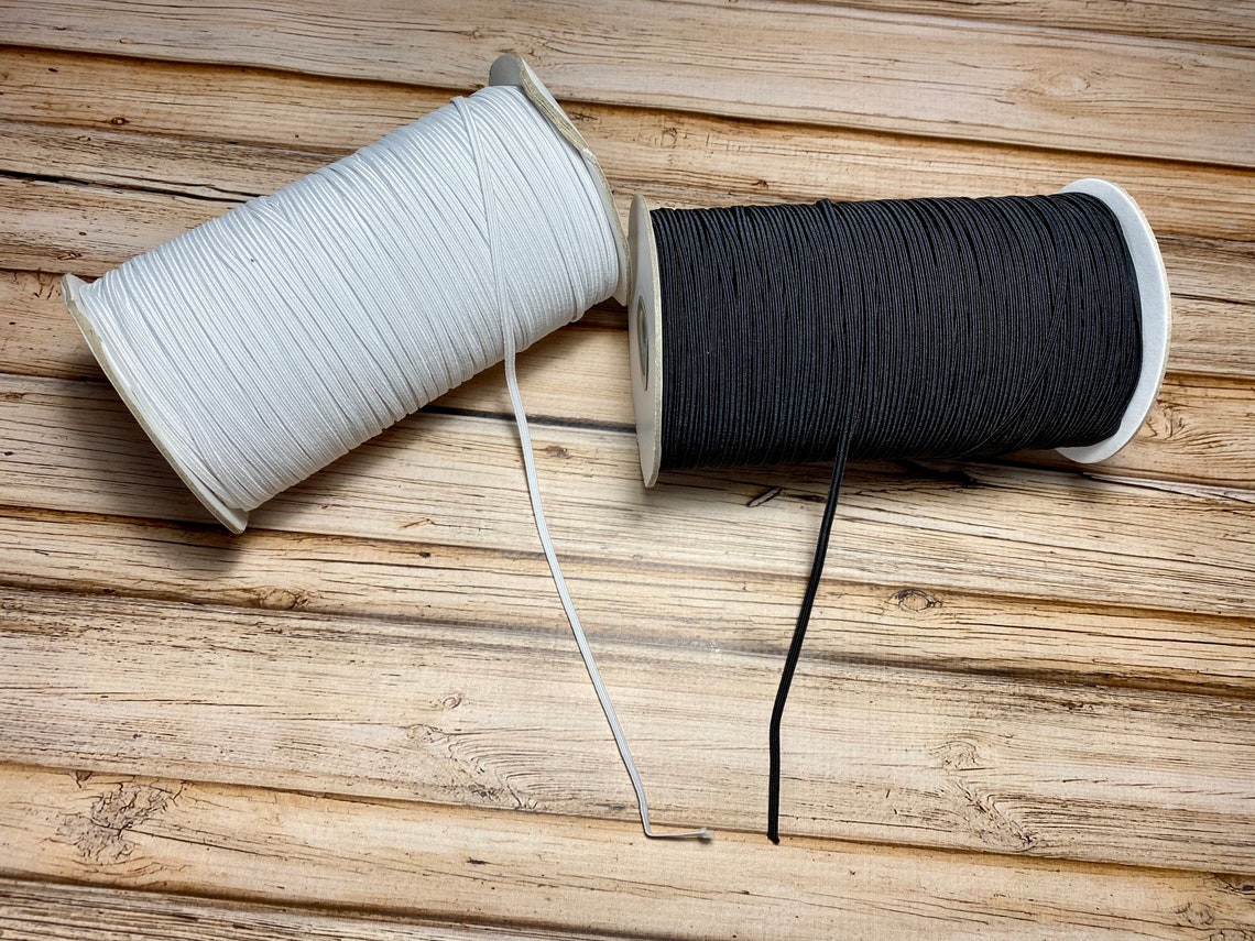 1/8 Inch Soft Braided Elastic- 12 Inches / 1 Ft - Black or off White ...