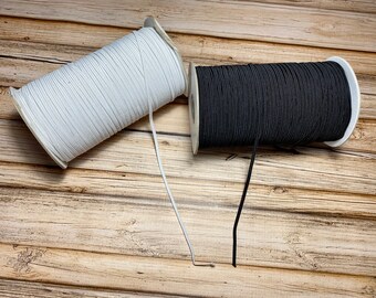 1/8 Inch Soft Braided Elastic- 10 Yards /30 Feet - Black or Off White- Clothes, Suspenders, Face Mask Elastic