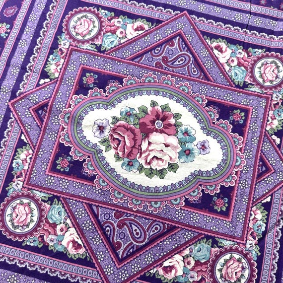 10 UNCUT Purple Floral Cheaters Quilt Pillow Square Country Panels. Vintage Quillow Cotton Fabric Roses Pink Flower Paisley. Estate Sale 44 Etsy Canada