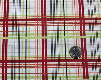 White Green Coral and Pink Plaid. 100% Cotton Fabric Quilting. Fabric by the Yard