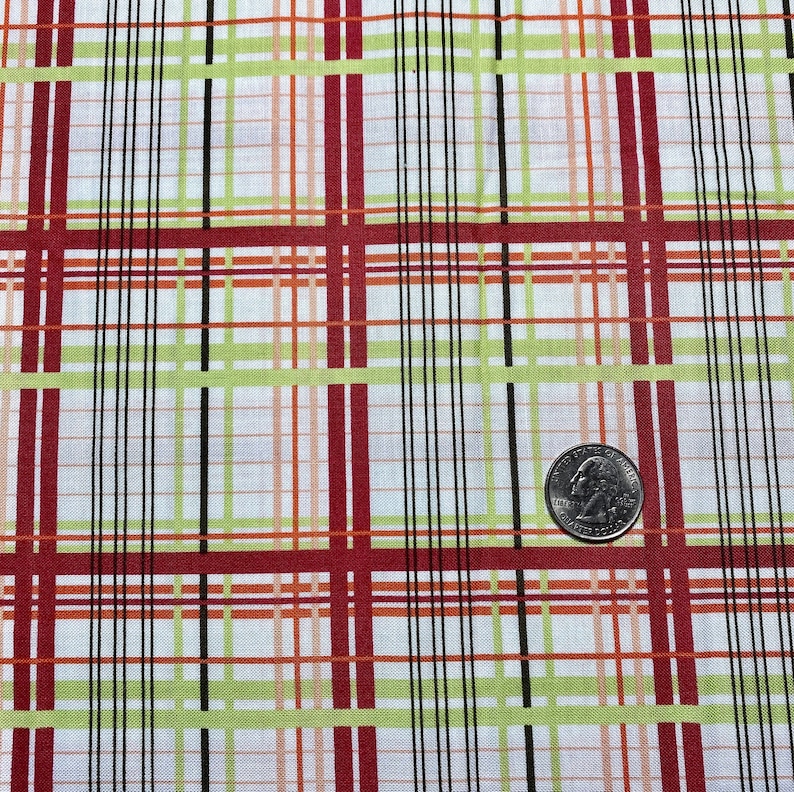 Fabric by the Yard White Green Coral and Pink Plaid 100/% Cotton Fabric Quilting