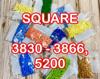 Square Diamond Drills 445 colors DMC, Replacement Diamonds 3830-3866, 5200 Square Diamond Painting Drills, Replacement Beads,