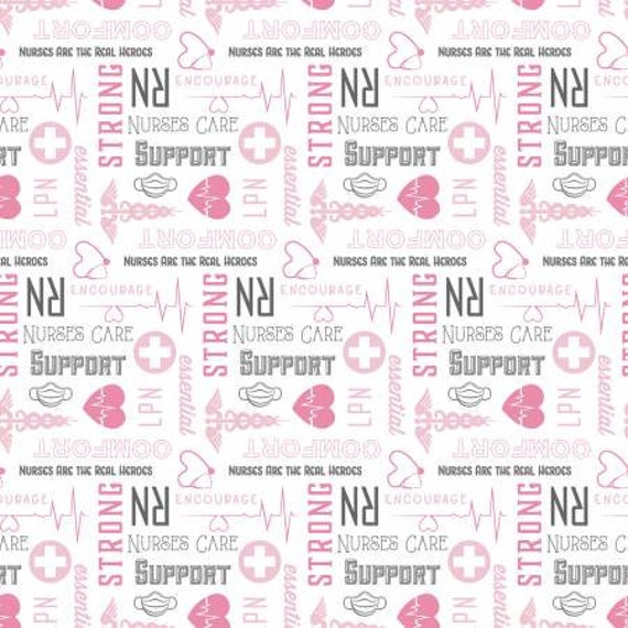 White Nobody Fights Alone Riley Blake Cotton Fabric by the Yard C10422R-WHIT First Responders Nurse