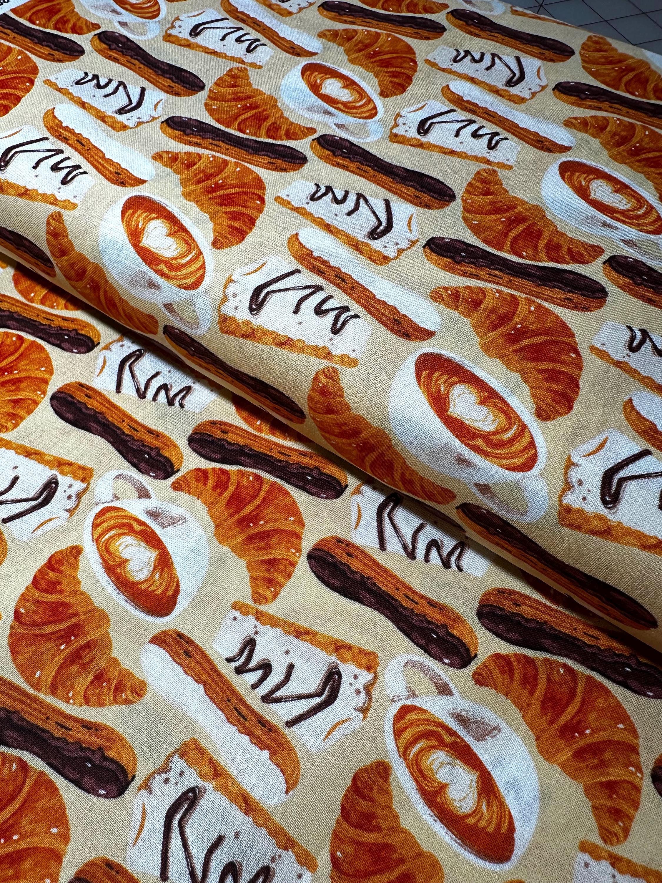 Cheesecake and croissants Novelty Fabric. 100% Cotton Fabric Quilting by the yard. Food kitchen home restaurant sewing. Joann insight OOP