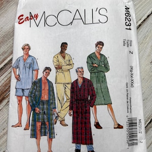 Adult mens Lounge Pajamas Pants Shorts Belt Shirt Robe Sizes XL-XXL. Sleepwear Men’s winter Paper Sewing Pattern McCalls. New Uncut. 6232