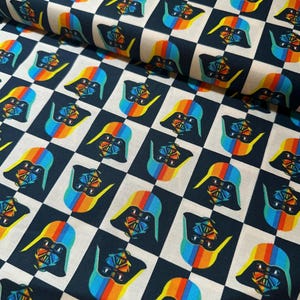 Star Wars Rainbow Darth Vader Licensed Camelot tkanina kreskówka. Disney Quilting 100 Cotton. Rzadki, niedostępny w druku Joanns. Geek nerd Koc check