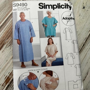 Unisex Recovery Gown Robe Cover L, XL, XXL, Paper Sewing Pattern Simplicity, velcro adaptive style length variations. New Uncut. 9490