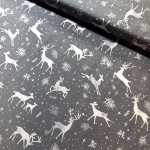 Gray Dancing Reindeer Starry Nights Super Snuggle Flannel Fabric. Joann Fabrics 100% cotton Brushed soft Rare OOP winter grey white trending