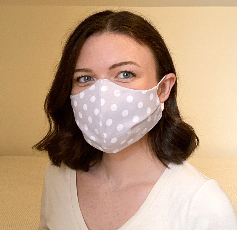 Polka Dot Gray Cotton Face Mask With Filter Pocket Etsy